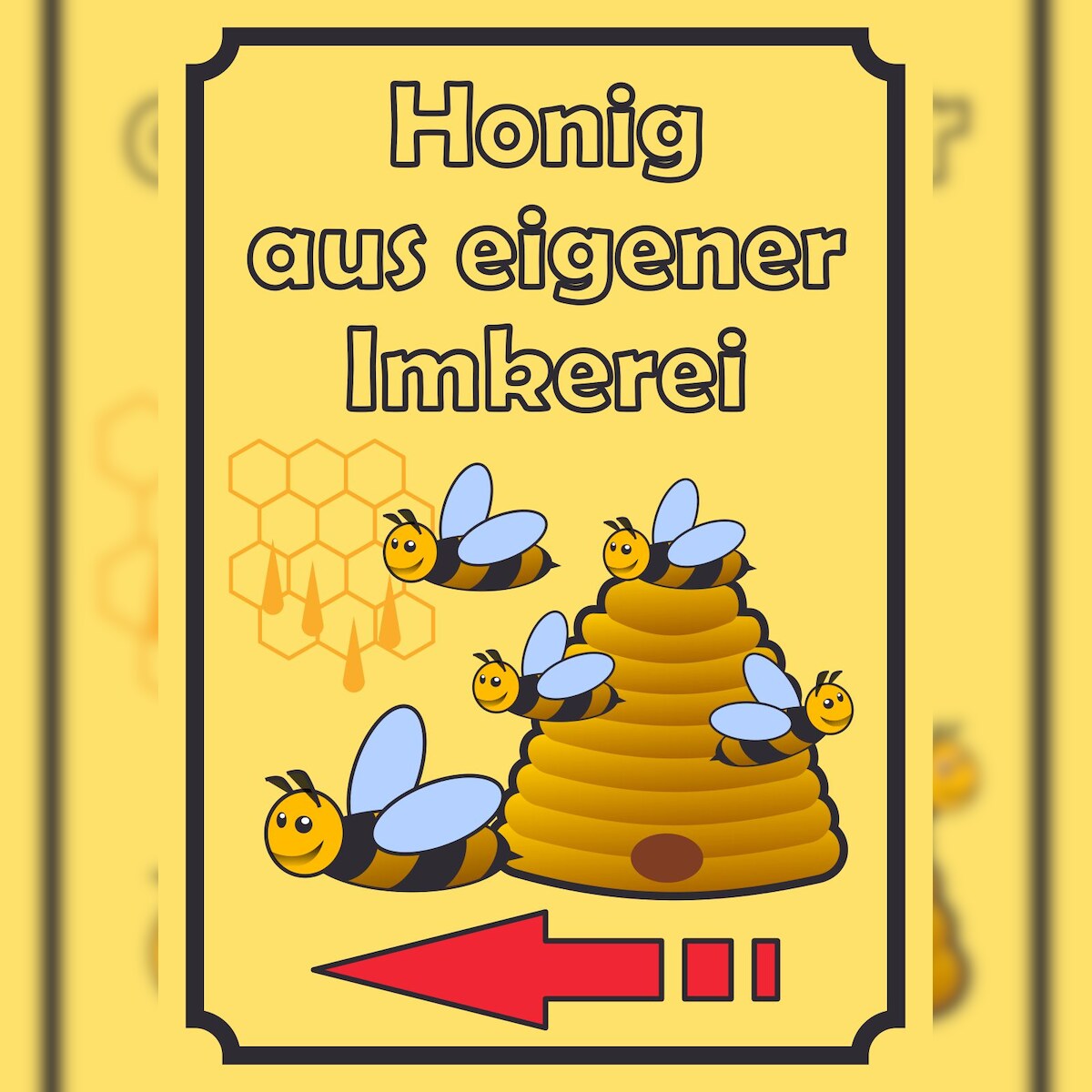 HB-Druck Verkaufsschild Schild Honig Hochkant mit Pfeil links A2 Rückseite selbstklebend Image