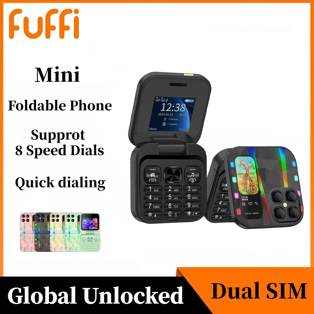 FUFFI S23 Pro,Folding Mini Phone,2.4 inch,Luminous phone, fun feature phone, 2G network, dual SIM, phone holder, student phone