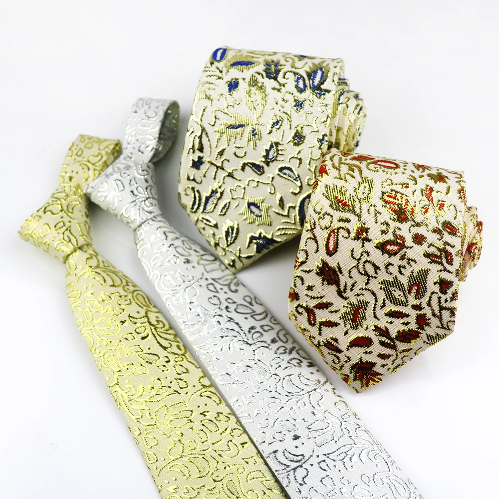 8CM uomo grande cravatta colore dorato poliestere Paisley cravatte per gli uomini festa di nozze affari formale cravatte floreali donne alla moda