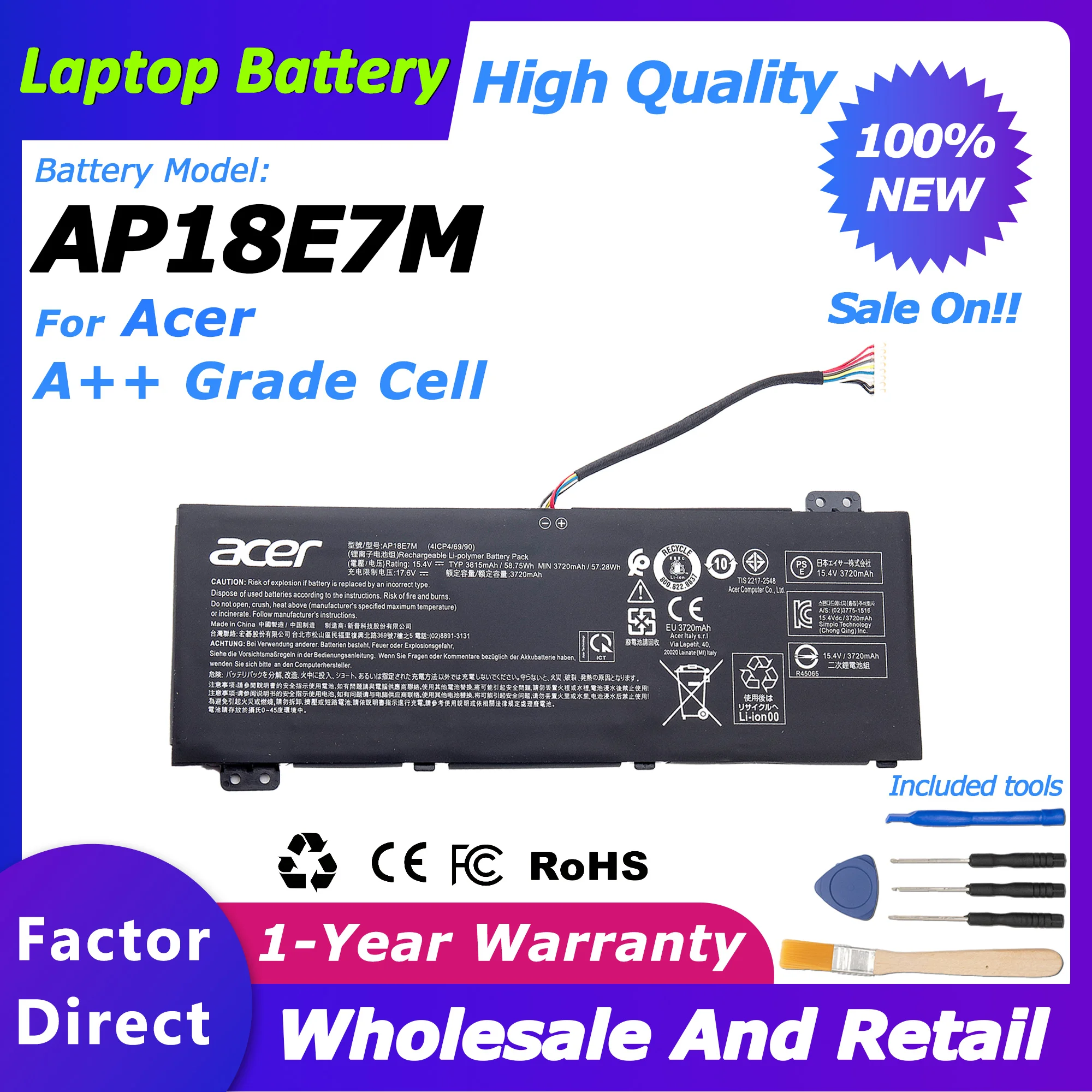 AP18E7M Batteria del computer portatile per Acer Nitro 5 AN515-54/AN515-55/AN517-51 Aspire 7 A715-74 A715-74G Serie 3815mah