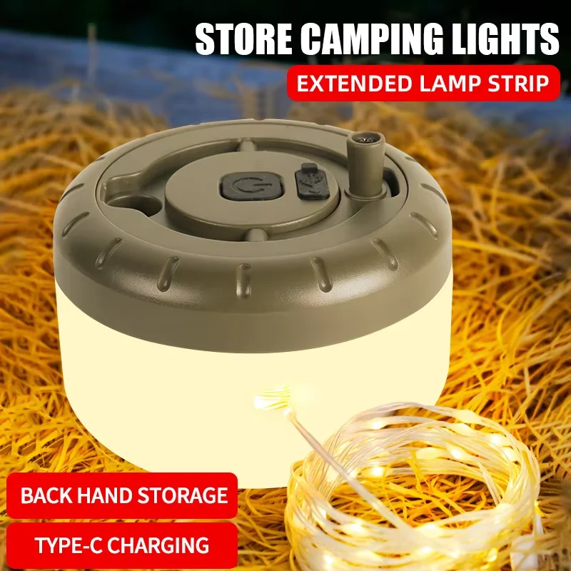 Nuova luce da campeggio a LED Ricarica USB Tenda da esterno Luce a corda Metro a nastro Luce da campeggio Luce d'atmosfera Luce da campeggio