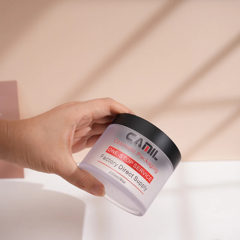 15ml 30ml 50ml 60ml 100ml 200ml 250ml Petg vasetti di crema cosmetica trasparente contenitore Scrub labbra in plastica con tappo nero