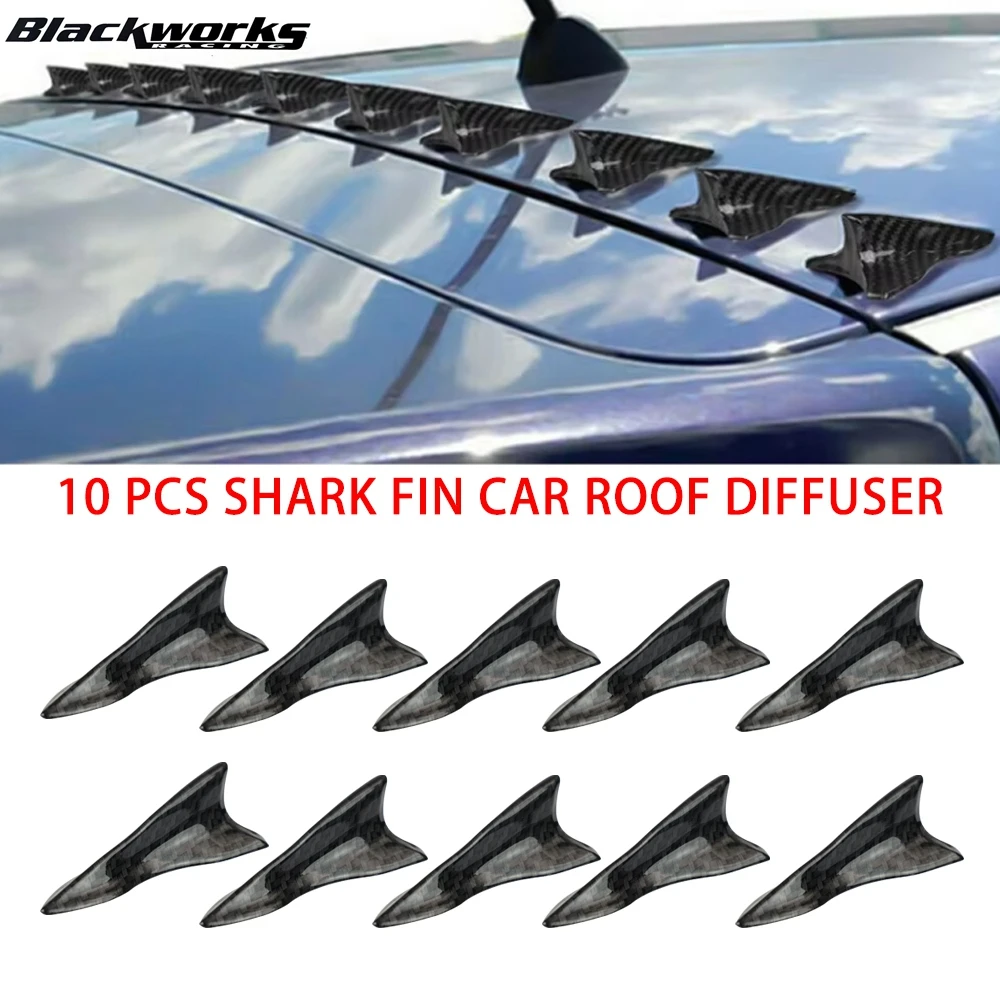 10Pcs Universal PU Hinten Dach Shark Flossen Spoiler Flügel Kit Auto Dach Spoiler Stoßstange Spoiler Shark Fin Diffusor Vortex generator Image