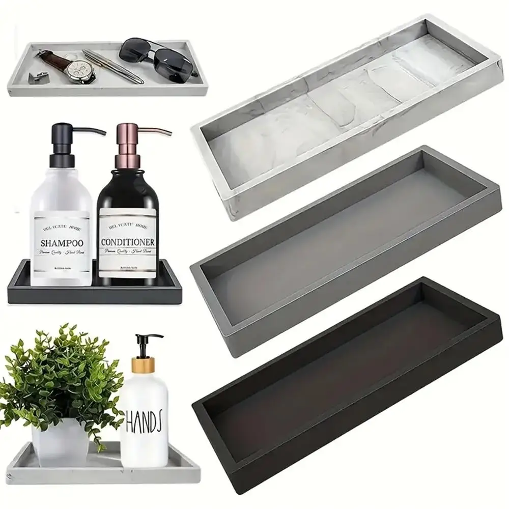 Rechteckiges Silikon-Aromatherapie-Tablett für Badezimmer, Nicht-Poröses Schminktisch-Tablett, Marmor-Waschbecken-Ablage, Dekoratives Tablett