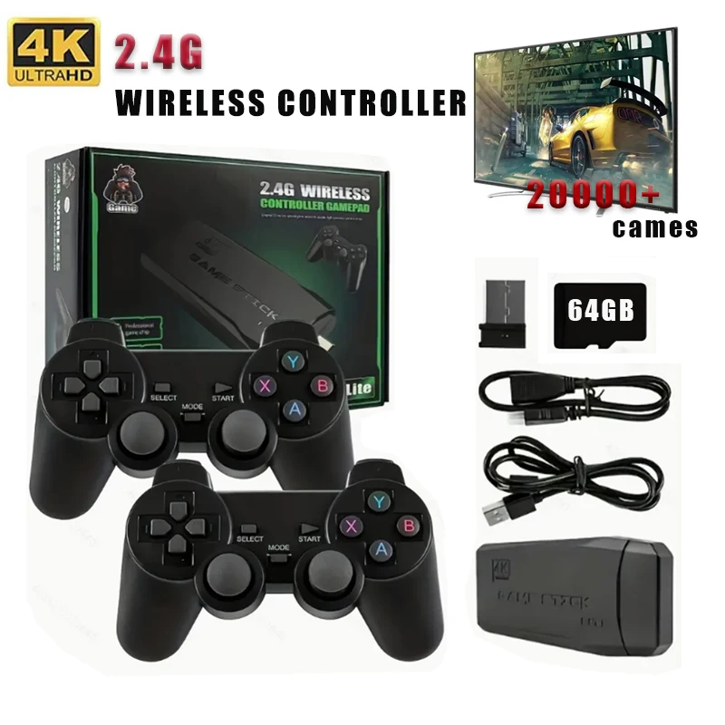 Basix 2,4G Dual Wireless Videospiel Stick Joystick Konsole Gaming Stick 4K 20000+ Gaming 64GB Retro Gaming Thanksgiving Geschenk