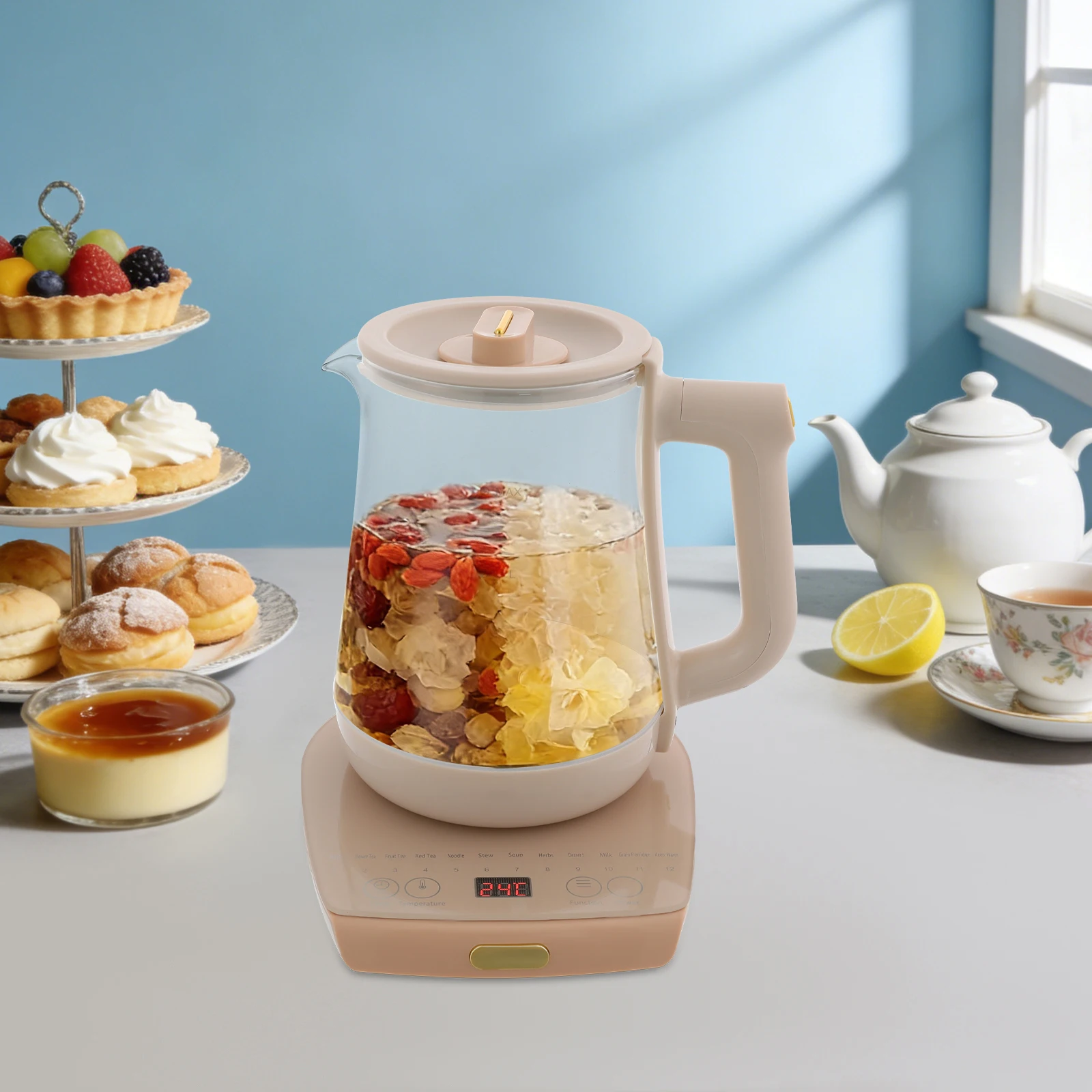 1,8L Elektrischer Wasserkocher 800W Multifunktionaler Elektrischer Teekocher Elektrischer Gesundheitstopf Heißwasserbereiter für Büros und Wohnungen Image