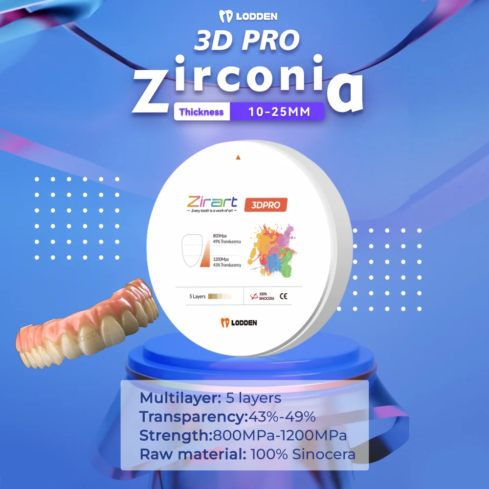 LODDEN 5-Schicht-Scheiben 3D PRO Mehrschichtige Zirkonoxid-Blöcke 98mm (10mm-25mm) für CAD/CAM-Systeme in der Zahnmedizin, Prothesenmaterialien VITA16 Image