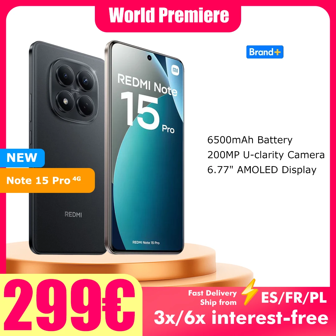 Xiaomi Redmi Note 15 Pro 4G 8GB 256GB 12GB 512GB 6,77 Zoll AMOLED-Display MTK Helio G200-Ultra 200MP Kamera 6500mAh Akku Image