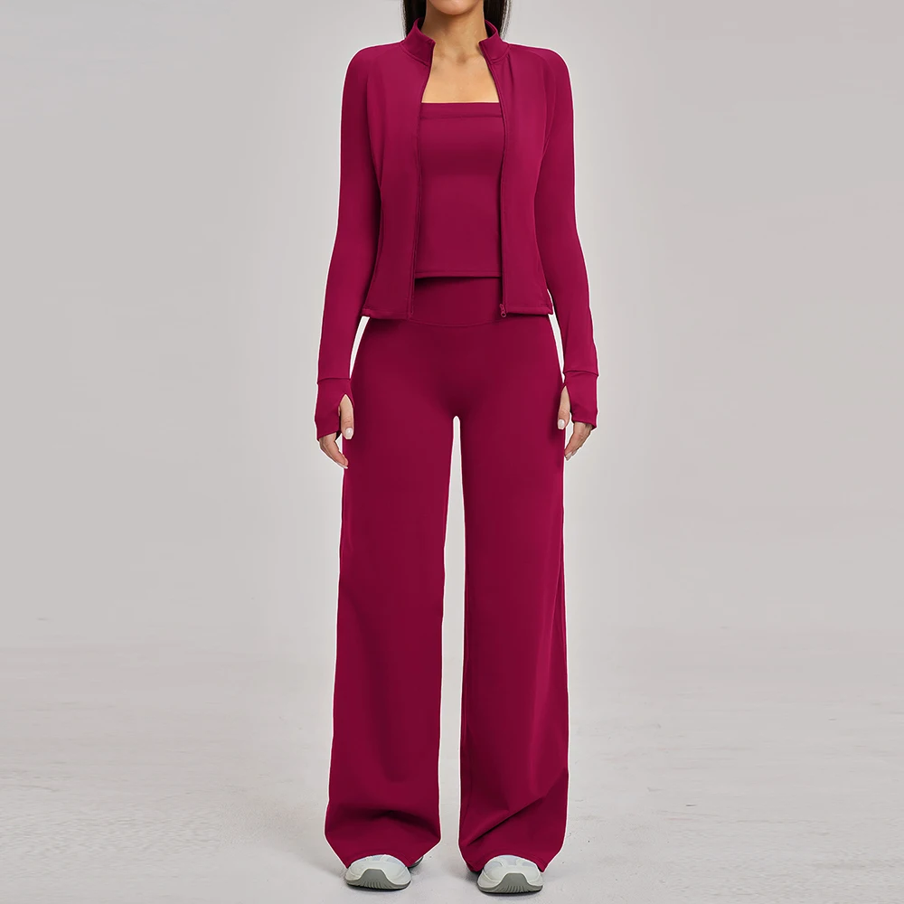 Ensemble de yoga 2/3 pièces, survêtement de sport, ensemble de fitness, tenue de sport à manches longues, soutien-gorge de yoga pour femme, pantalon évasé taille haute, ensemble de sport