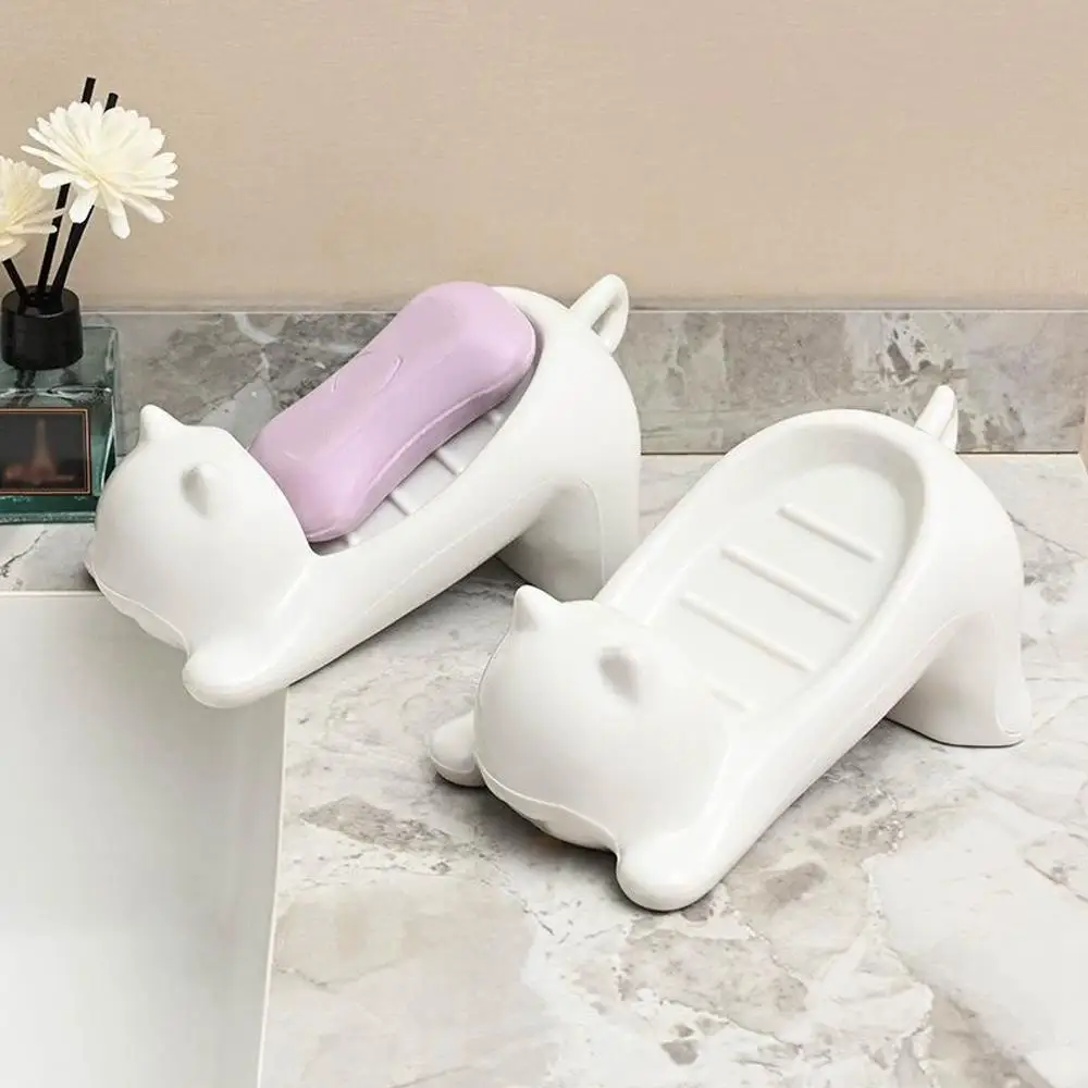 Boîte à savon de salle de bain créative et mignonne, support de rangement, porte-savon de salle de bain, chat de dessin animé, boîte à savon en plastique, accessoires de salle de bains, décoration de