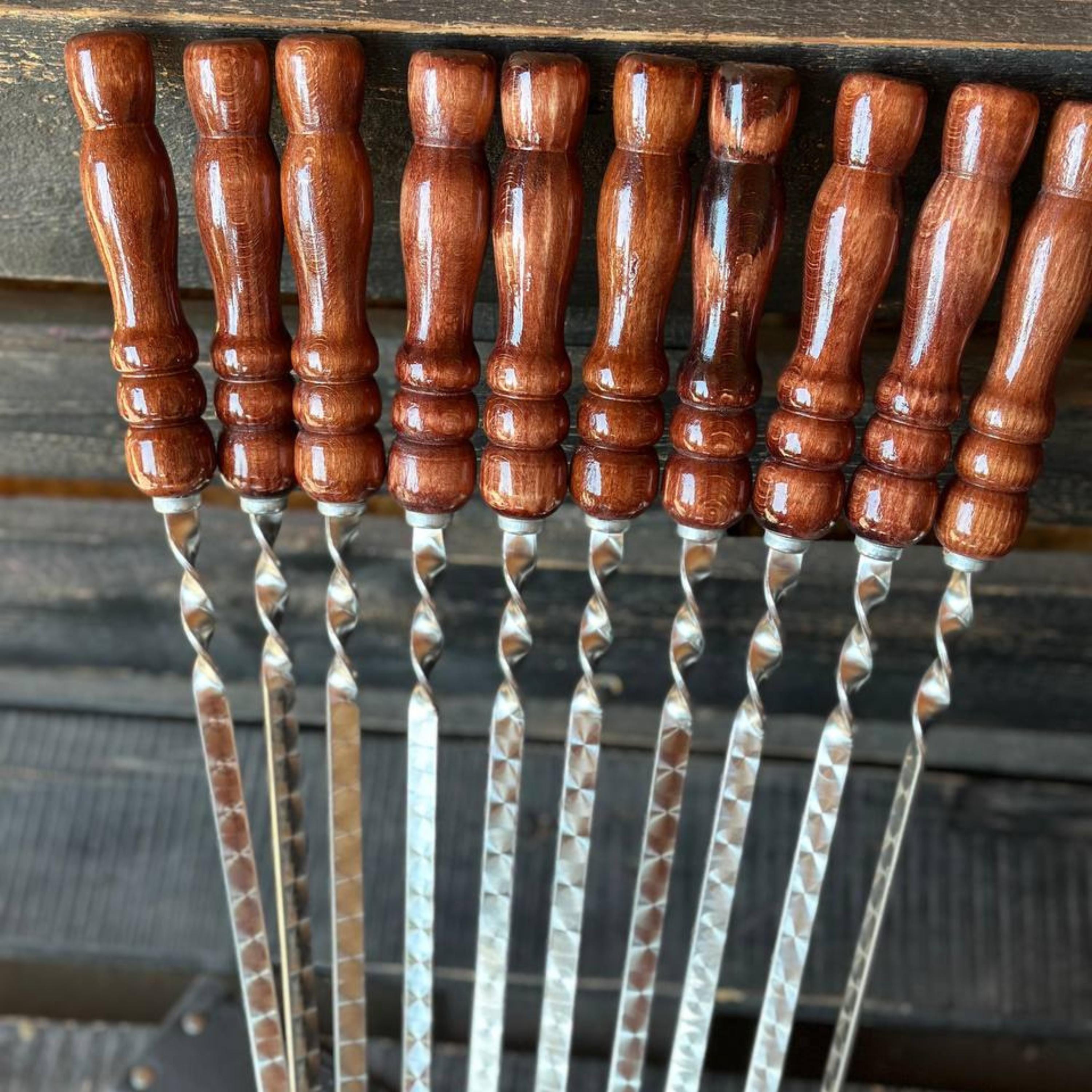 Set di spiedini per barbecue in acciaio inox: manico in legno, resistenti (4/6/8/10/12/14 pezzi)