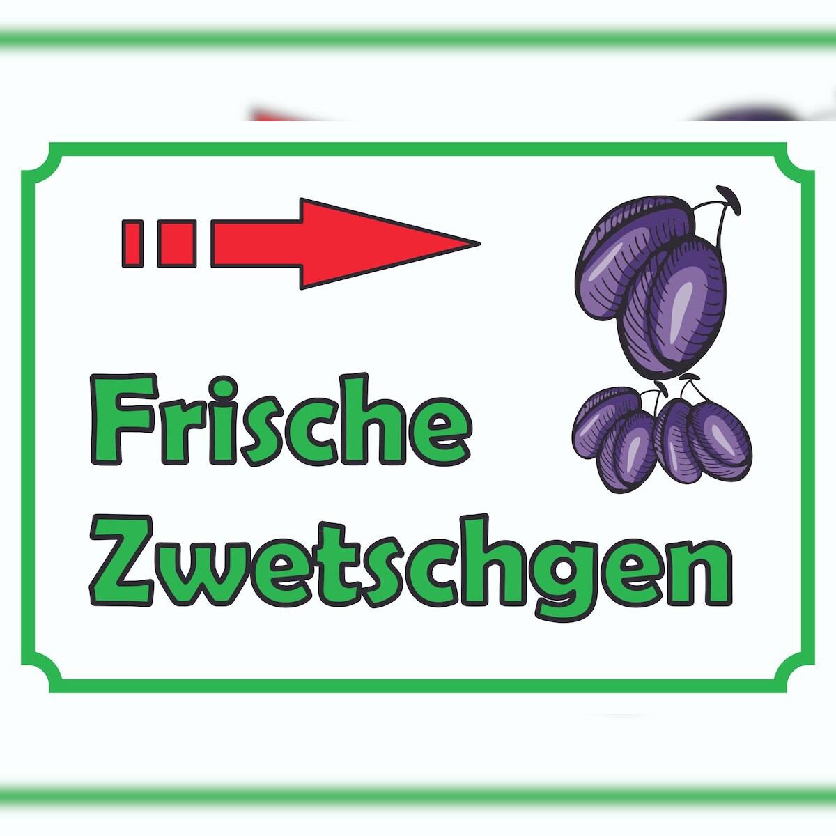 HB-Druck Frische Zwetschgen Schild mit Pfeil rechts A5 Rückseite selbstklebend Image