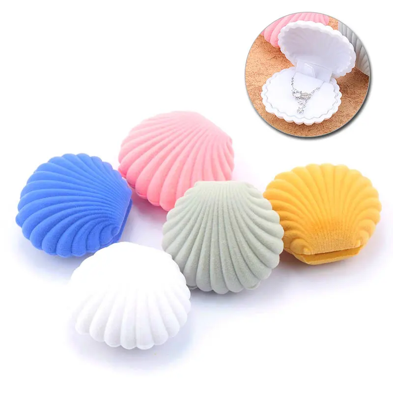 1 pezzo bella scatola di gioielli in velluto a forma di conchiglia scatola di anelli di fidanzamento di nozze per orecchini collana braccialetto Display portagioie