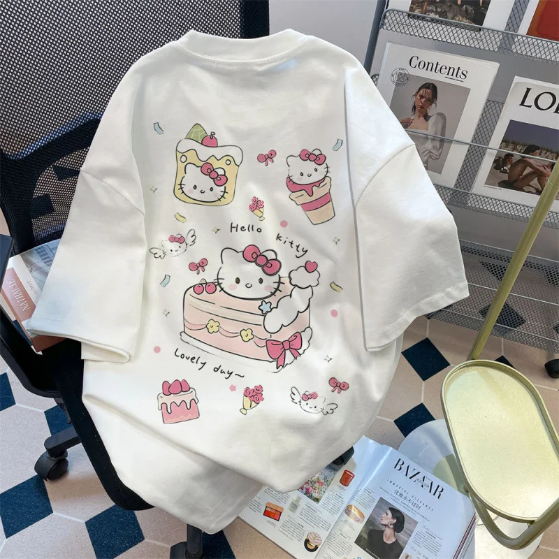 Sanrio 2026 Summer Comic Form Hello Kitty Image 100 % Baumwolle bedrucktes Freizeit-T-Shirt für Erwachsene und Kinder, Eltern-Kind-Oberteil, Homewear, Y2k.