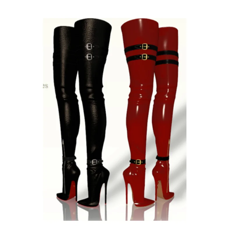 Schwarz Über Knie Hohe Schnalle Stiefel Thin High Heel Modische Kühle Sexy Winter Casual Große Größe Frau Schuhe Zapatillas Mujer