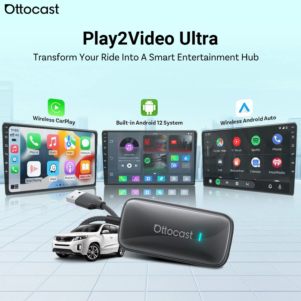 Ottocast Play2Video Ultra Kabelloses CarPlay Auto-Multimedia Smart Box Hi-Res 1080P YouTube mit Lokaler Medienwiedergabe Tragbar für VW Image