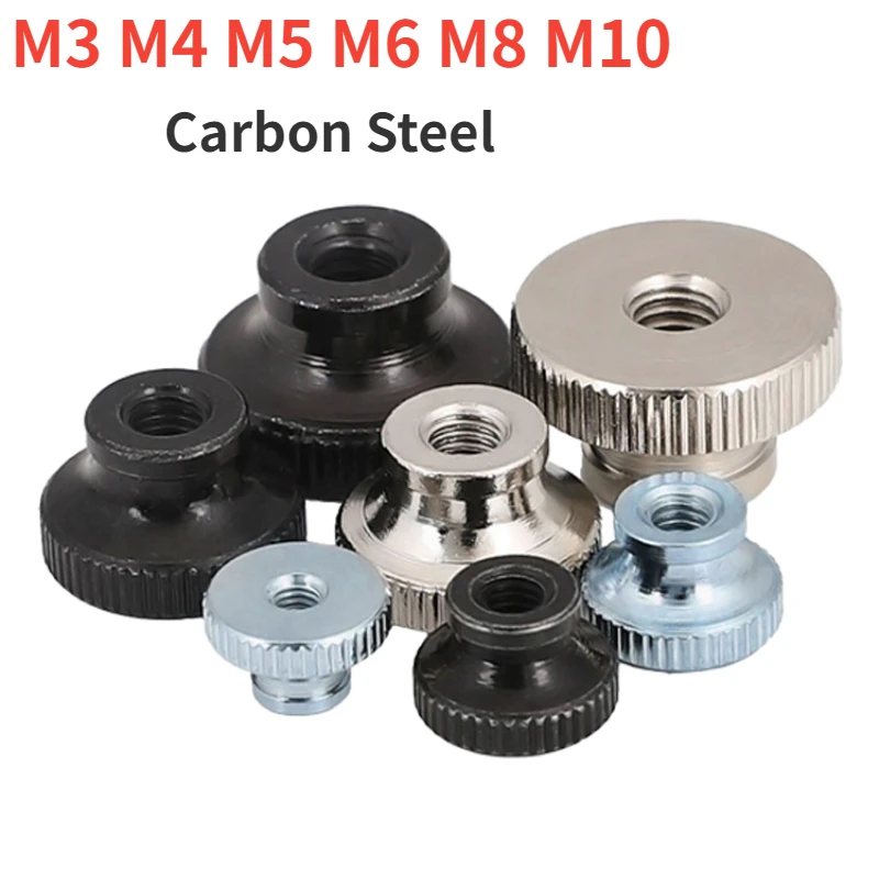 M3 M4 M5 M6 M8 M10 High Head Gerändelt Festziehen Hand Mutter Carbon Stahl Griff Gewinde Mechanische Daumen Spann Knöpfe Manuelle Muttern Image