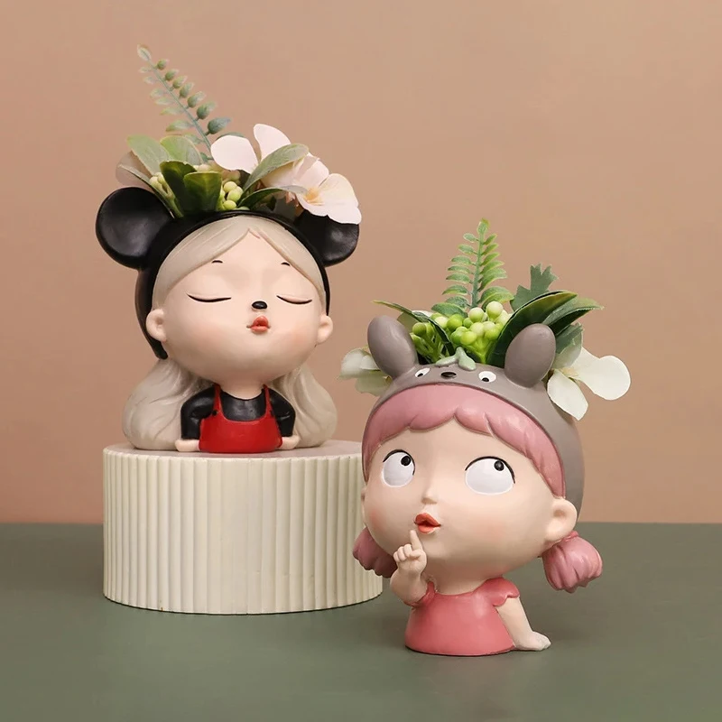 Niedliches Mädchen Mini Garten topf, Cartoon Porträt Blumentöpfe für Sukkulenten Pflanzer, Fee Garten dekorative Figur Desktop-Dekor Image