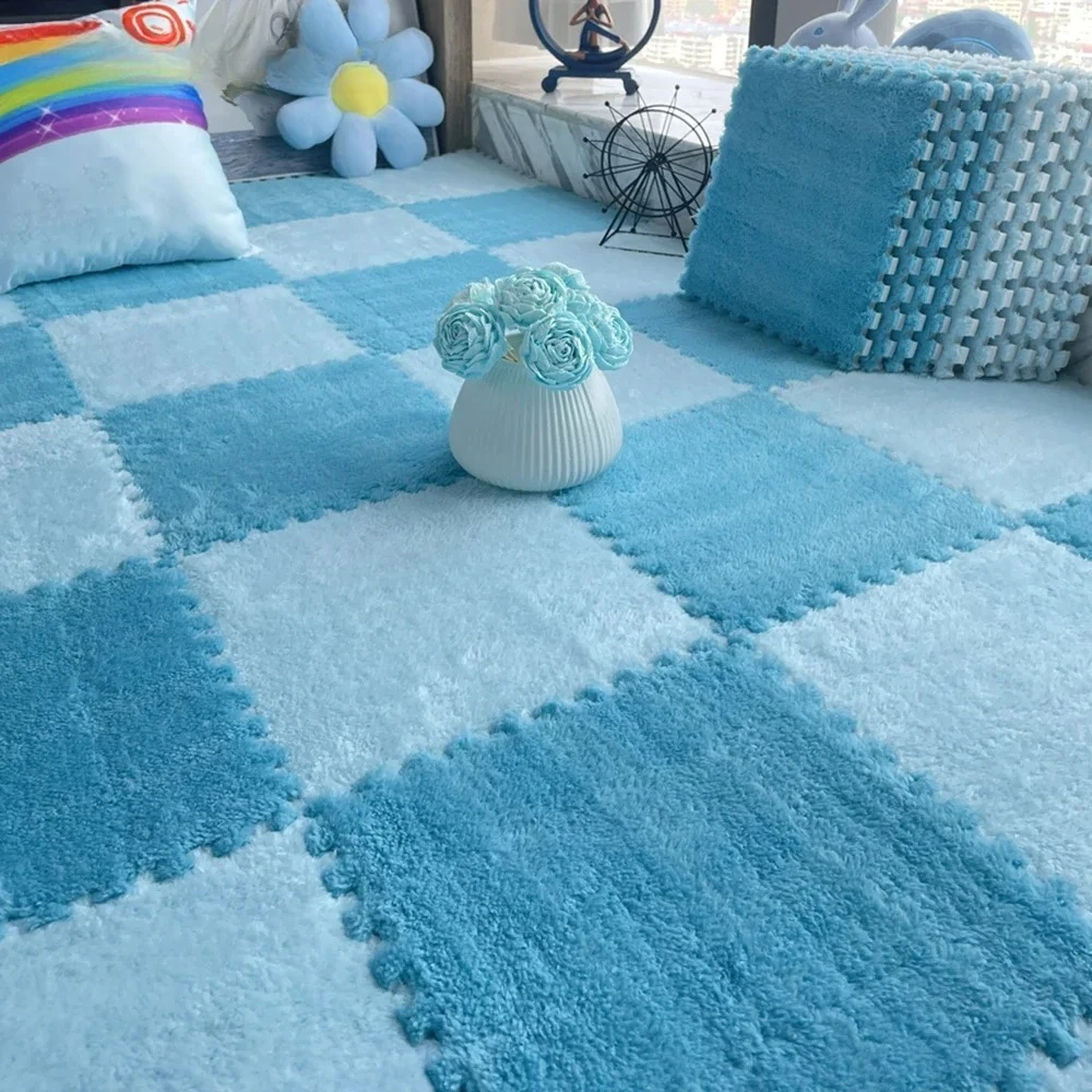 30*30CM Weicher Plüsch-Kinderteppich, Spielmatte, Puzzle-Teppich, Warme Spielmatte, Ineinandergreifende Übungsmatten, Bodenteppich, Dekorationsmatte