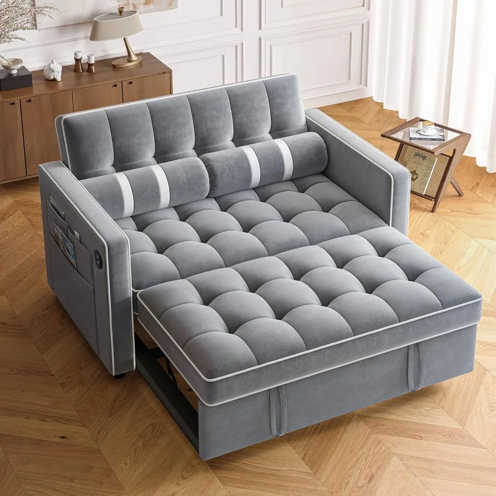 Amada 3-in-1 umwandelbares Schlafsofa, Futon-Sofas für das Wohnzimmer mit USB-Anschlüssen und Seitentaschen Image