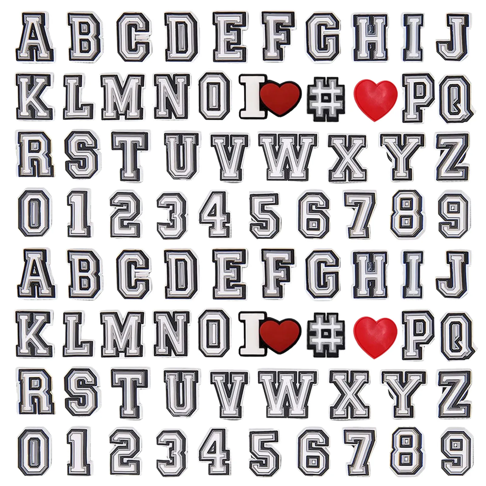 39/78 Stück Alphabet- und Zahlen-Schuh-Charms für Schuhe, Schlüsselanhänger, Sandalen, Strandtaschen, PVC DIY Schuhdekorationen, Schuh-Accessoires, Schuh-Pins