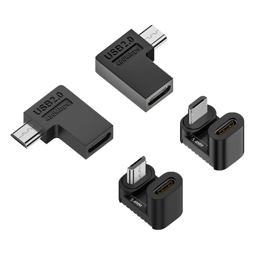 USB 2.0 Typ-C-Buchse auf Micro-USB-Stecker, 90 Grad links/rechts abgewinkelt, U-Form, 5V2A-Ladeanschluss für Android-Handys und Tablets Image