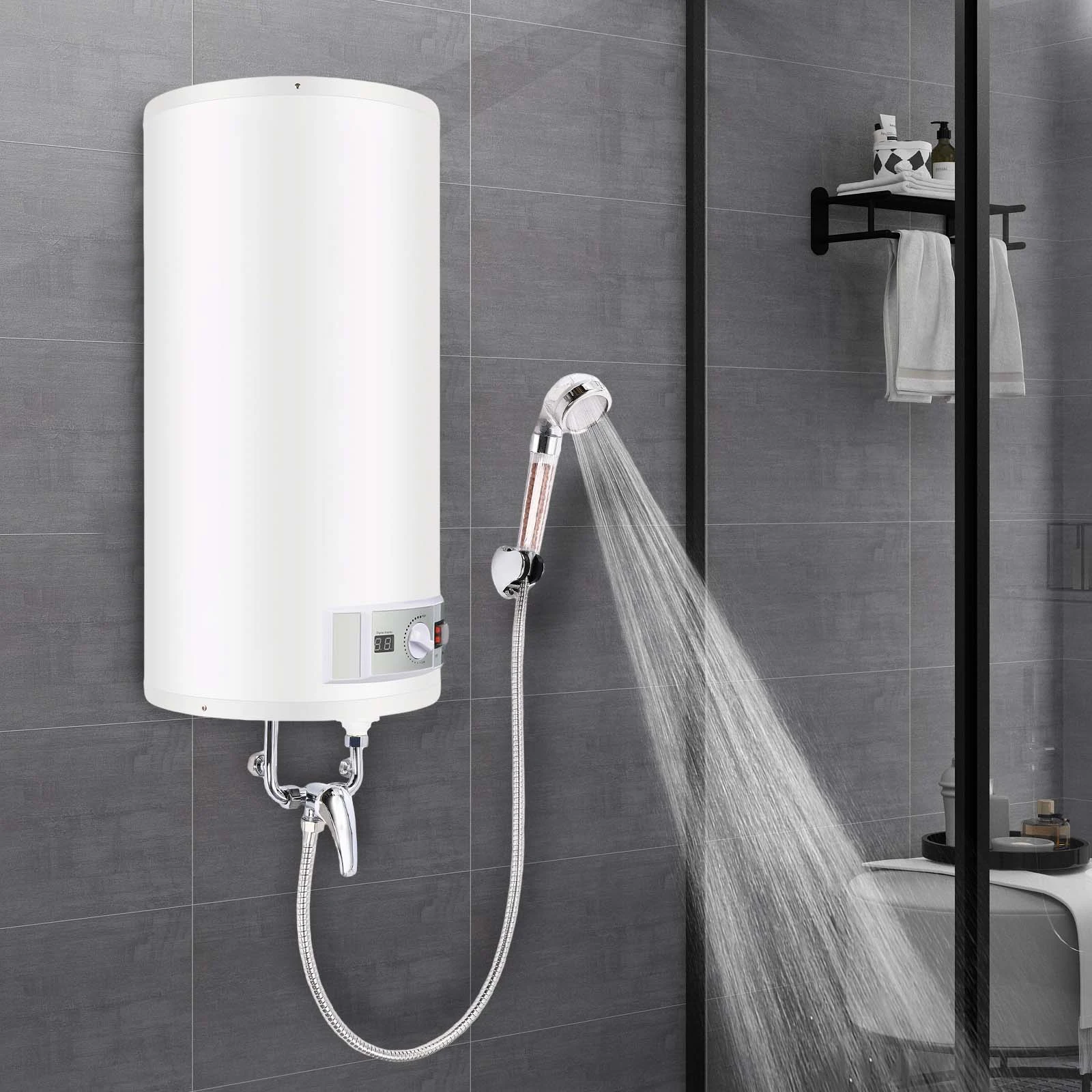 50L 2000W Elektrischer Warmwasserbereiter 13,21 Gallonen Vertikaler Speichertank mit Digitalanzeige Duschset für Küche Bad Wohnung Image