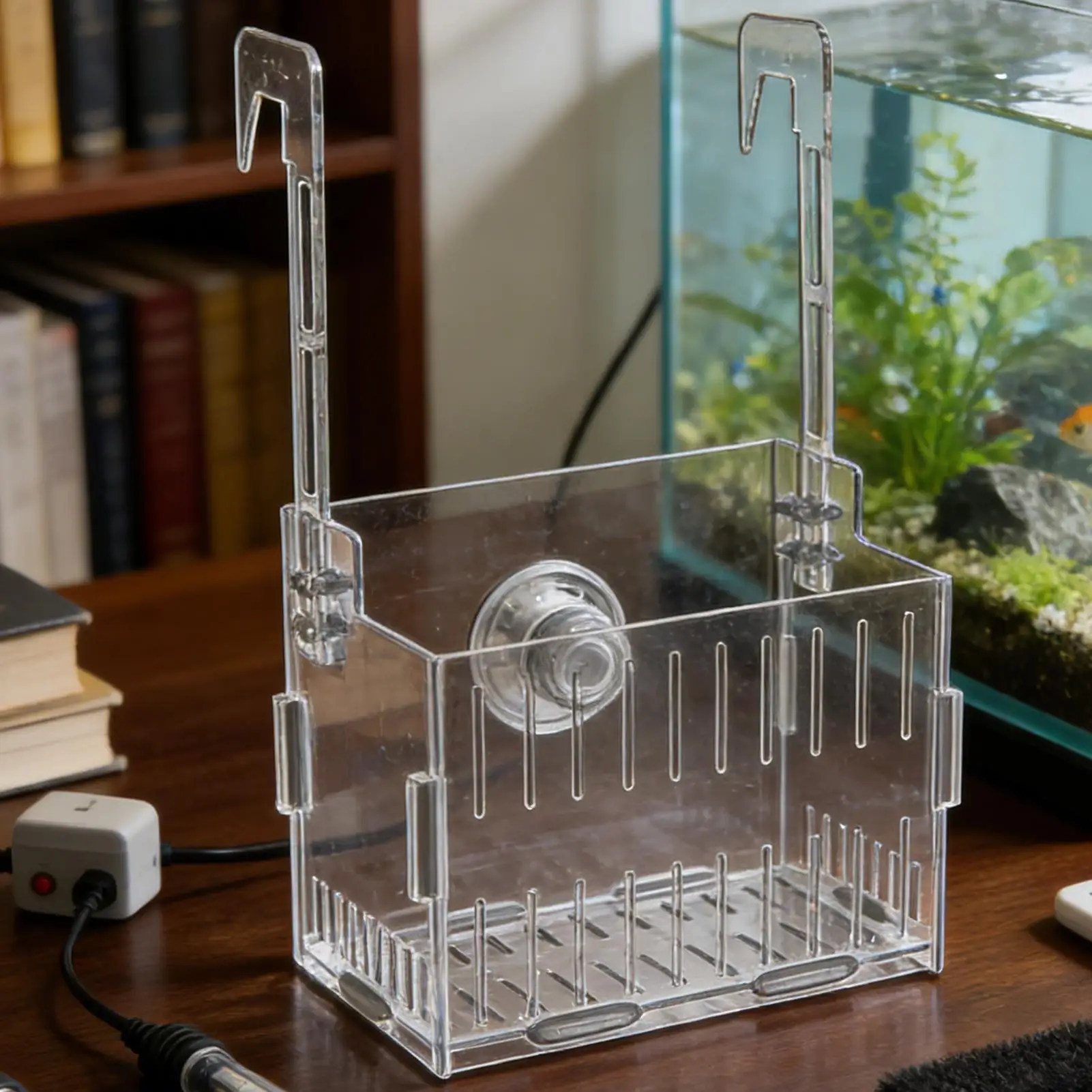 Aquarium-Pflanzenhalter Transparenter Hydrokultur-Aufhänger Acryl Höhenverstellbarer Doppelhaken Aquarium-Pflanzenkorb zur Dekoration der Ecke Image