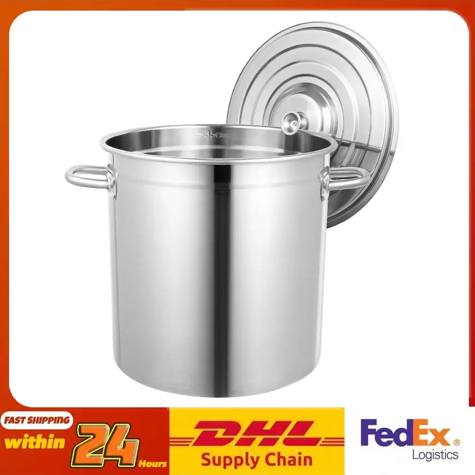 Premium 201 Edelstahl Suppentopf 30 Quart Großer Kochtopf für Suppe Eintöpfe Pasta Hängedeckel für Küche Restaurant Catering Image
