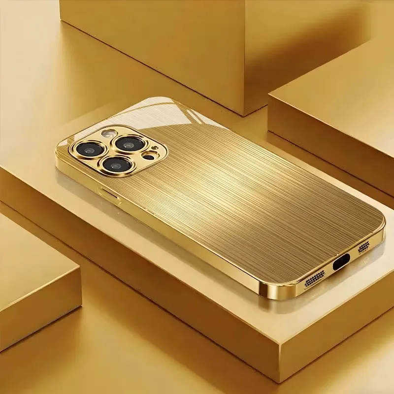 Elegante Goldene Vertikale Streifen Kreative Gehärtete Glas-Handyhülle für iPhone 17 16 11 15 12 13 14 Pro Max Hülle 16E 17Aur Cover