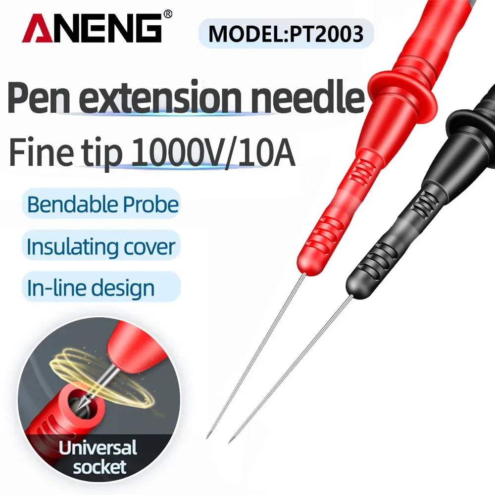 PT2003 Testpen-Verlängerungsnadel, 1 Paar Sondenspitzen, universelle feine Spitze, biegbare Sonde, abnehmbares Zubehör, Tester, 1000 V/10 A Image
