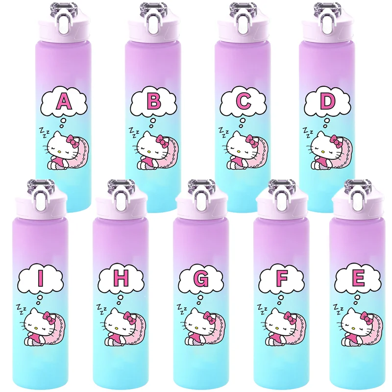750ML Hello Kitty Wasserflasche Kawaii Anime Cartoon Bedruckte Trinkflasche für Frauen Auslaufsichere Tragbare Große Sport-Trinkflasche mit Strohhalm Geschenk