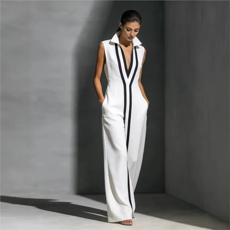 Modische Neue Farbblock-Maxikleider für Damen, Lässige Tief Ausgeschnittene Ärmellose Lockere Kleider, Elegantes Sommer-Partykleid, Vestidos Image