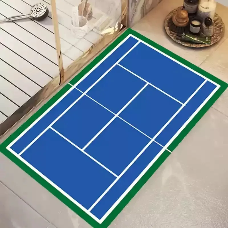 VIKAMA Badematte mit Tennis- und Fußballplatz-Motiv, rutschfest, weich, für Dusche, Wohnzimmer, Schlafzimmer, Eingang, Willkommens-Fußmatte, Heimdekoration Image