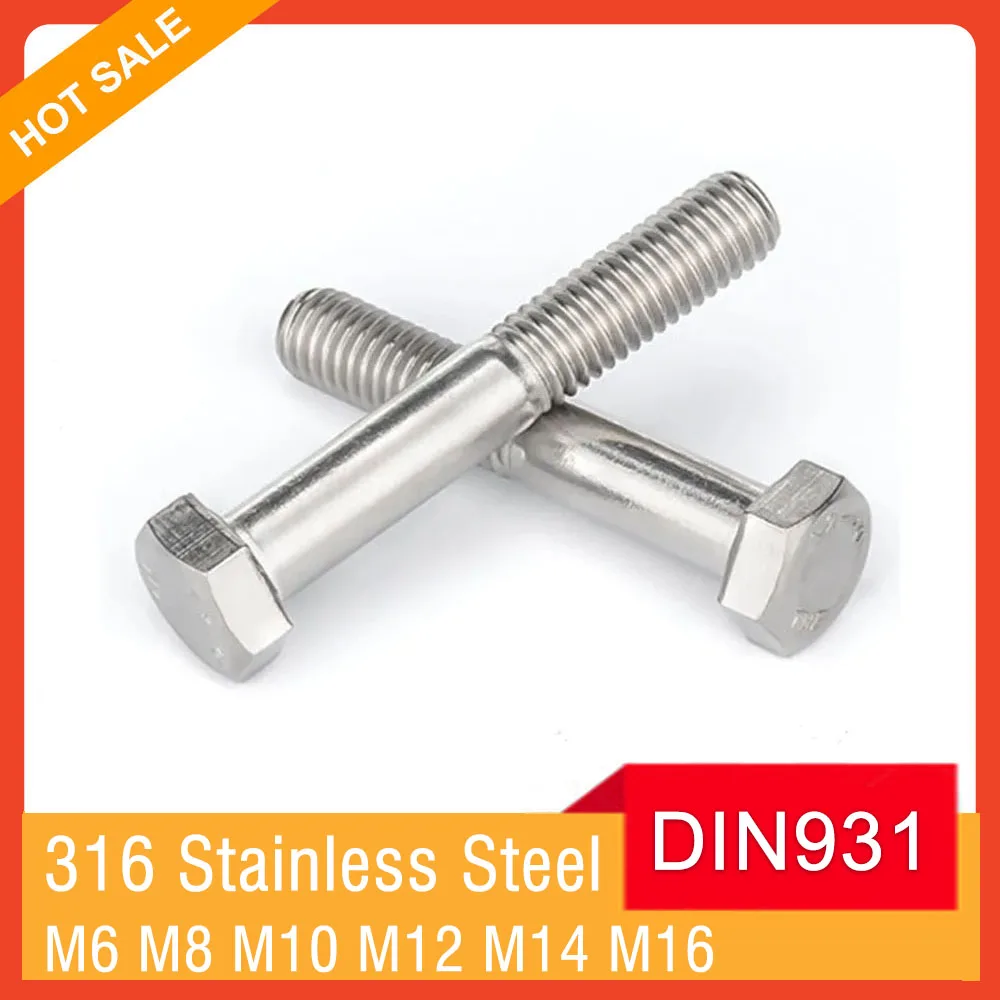 M6 M8 M10 M12 M14 M16 DIN931 A4-70 316 Edelstahl Halbgewinde Sechskantschraube Außensechskantschraube Image