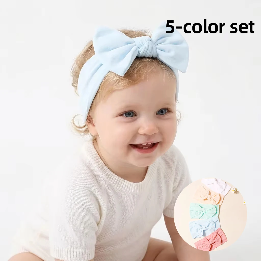 Niedliches Prinzessinnen-Baby-Haaraccessoire-Set 5-teilig Weiches Elastisches Nylon-Band Stirnband Bonbonfarben Blumenstil Jungen Mädchen Kopfschmuck Image