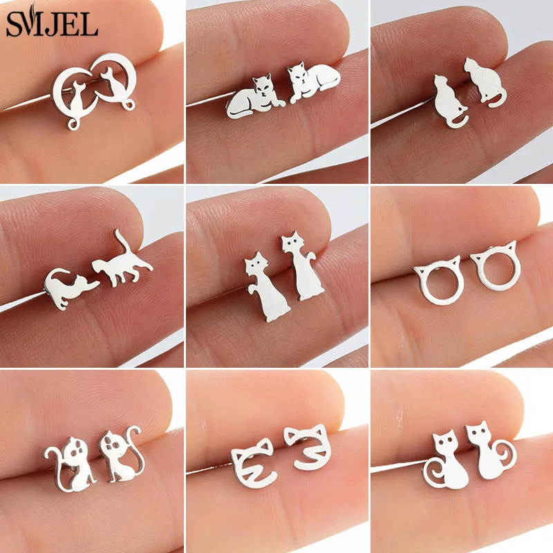 Schöne Mond Katze Ohrringe für Frauen Mehrere Mini Edelstahl Ohrstecker Tier Kätzchen Schmuck Mädchen boucle d'oreille Image