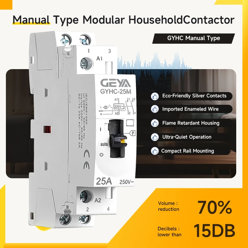 GEYA Manueller AC-Kontaktor 2P 4P 25A 63A 220V/230V 50/60Hz DIN-Schienen-Haushalts-AC-Modularkontaktor 2NO 2NC 4NO Image
