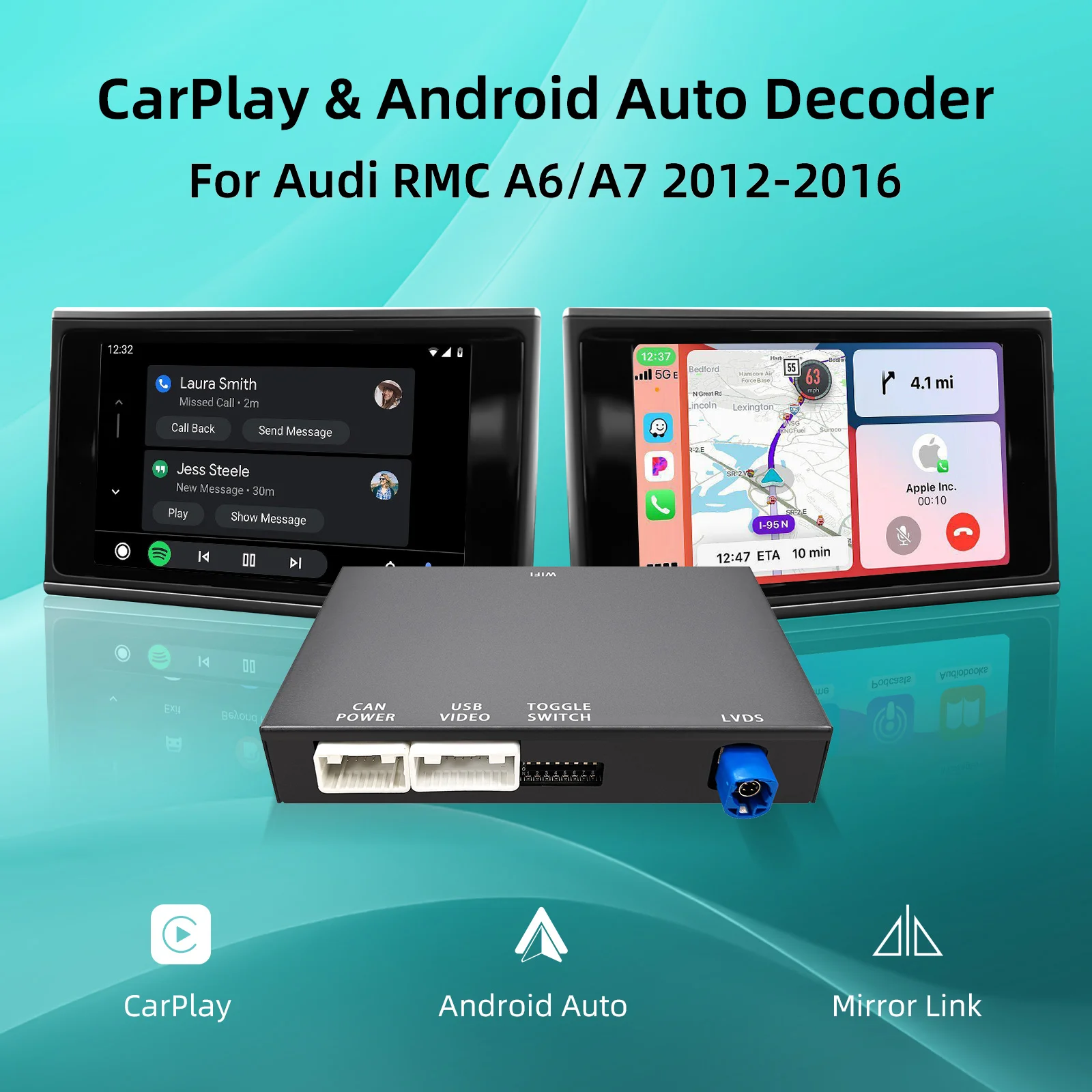 Ezonetronics OEM Bildschirm-Upgrade Decoder-Box für Audi A6 A7 2012-2016, 6,5-Zoll-Bildschirm RMC-System CarPlay & Android Auto Nachrüstkit Image