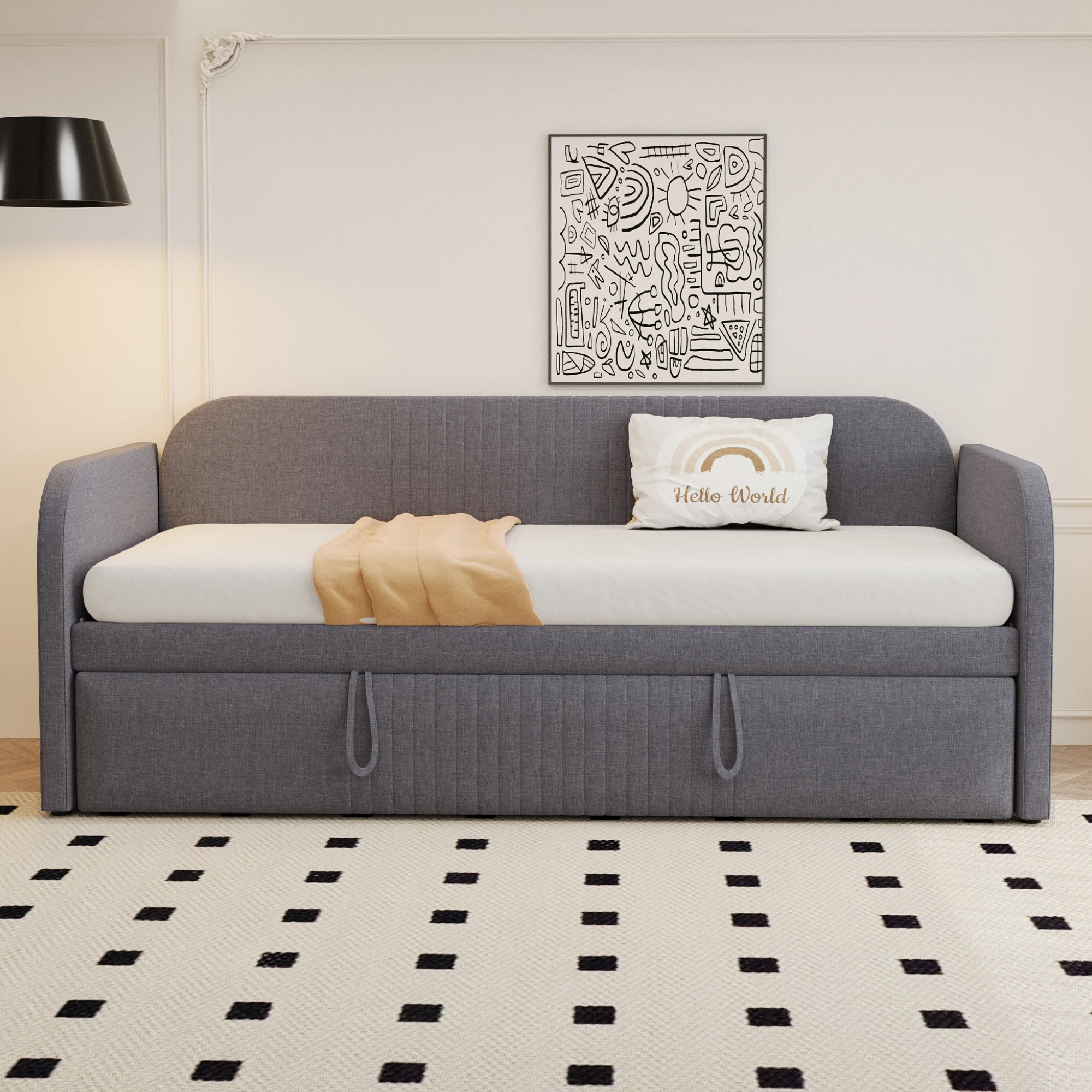 KOMHTOM Ausziehbares Polsterbett Schlafsofa Multifunktionales Bett 90/180x190 cm aus komfortabler und atmungsaktiver Leinenstoff Image