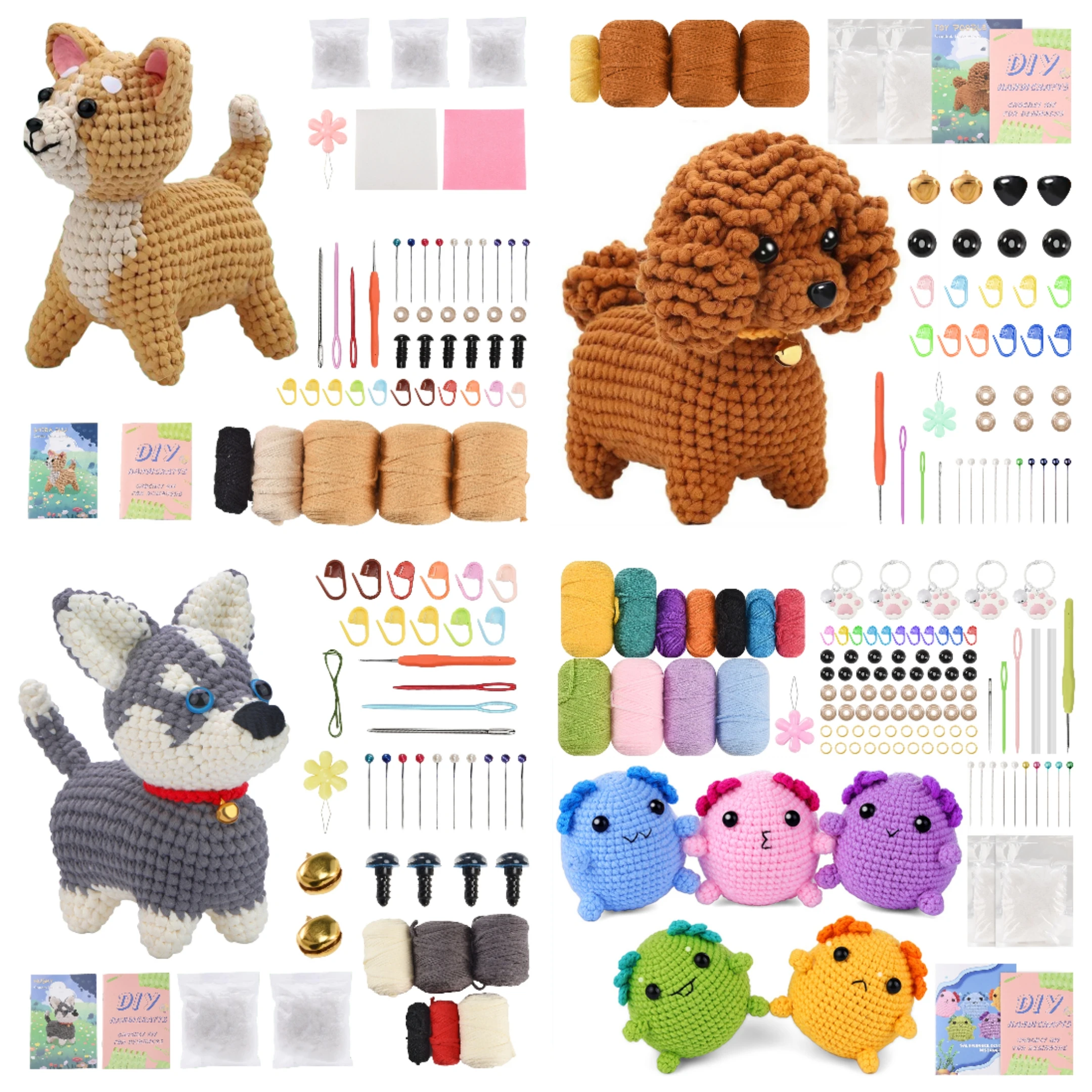 Hunde-Häkelset, Shiba Inu Strickset mit Video-Tutorials, Strick-Starter-Kit für Erwachsene und Kinder, Tier-Häkelset (optional) Image
