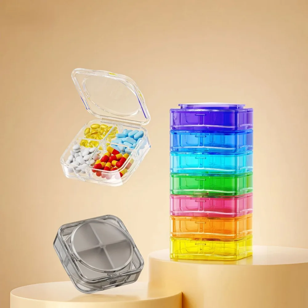 Neuer Heißer Wöchentlicher Premium Tragbarer 4-fach Täglich 28-Fächer Pillenorganizer Aufbewahrungsbox für Medikamente, Vitamine, Fischöle und Nahrungsergänzungsmittel Image