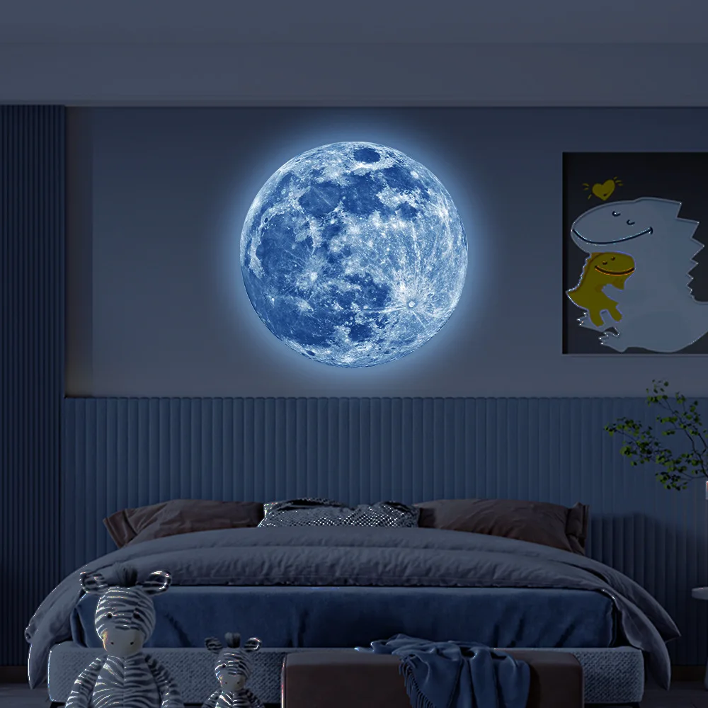 Heißer Verkauf 3D Leuchtender Mond-Wandaufkleber, im Dunkeln leuchtender fluoreszierender Aufkleber, PVC-Wandtattoos für Kinderzimmer, Wanddekoration, Tapete