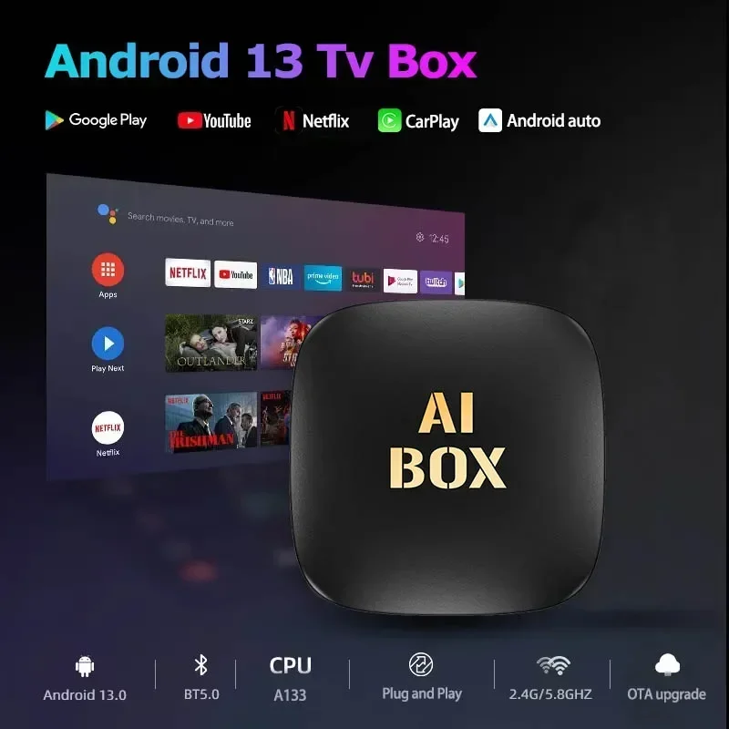 Car Video CarPlay Ai Box Android13 verkabelt mit kabellosem CarPlay Android Auto Adapter für Netflix für YouTube Bulit-in Play Store Image
