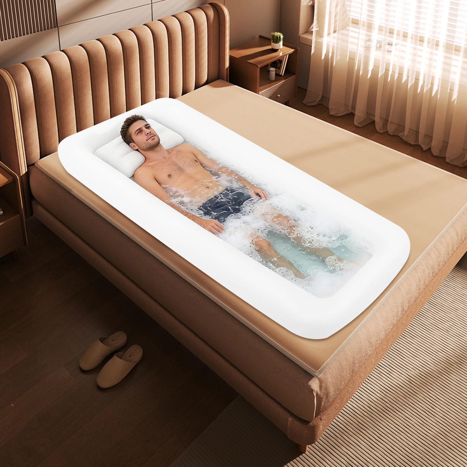 Aufblasbare Badewanne für Senioren & Bettlägerige mit Elektrischer Pumpe & Wasserbeutel, Faltbare PVC-Wanne für Zuhause und Krankenhaus