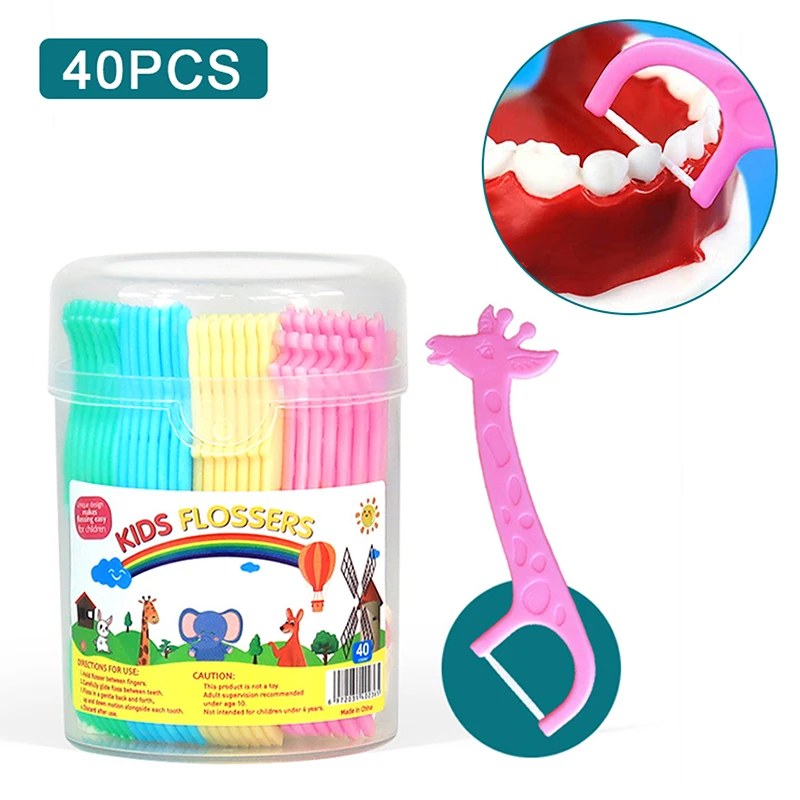 40 Stück Kinder-Zahnseide in Vier Cartoon-Tierformen, Interdental-Zahnreiniger, Superdünne Zahnseide-Sticks Image