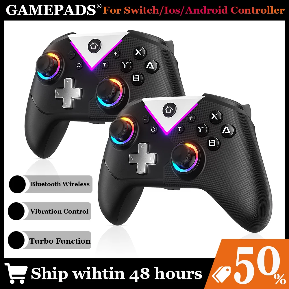 RGB-LED-Licht-Gaming-Controller, 617 Gamepad 2,4 G Wireless für Nintendo Switch/IOS/PC/Android mit Hall-Effekt-Spiel-Joystick Image