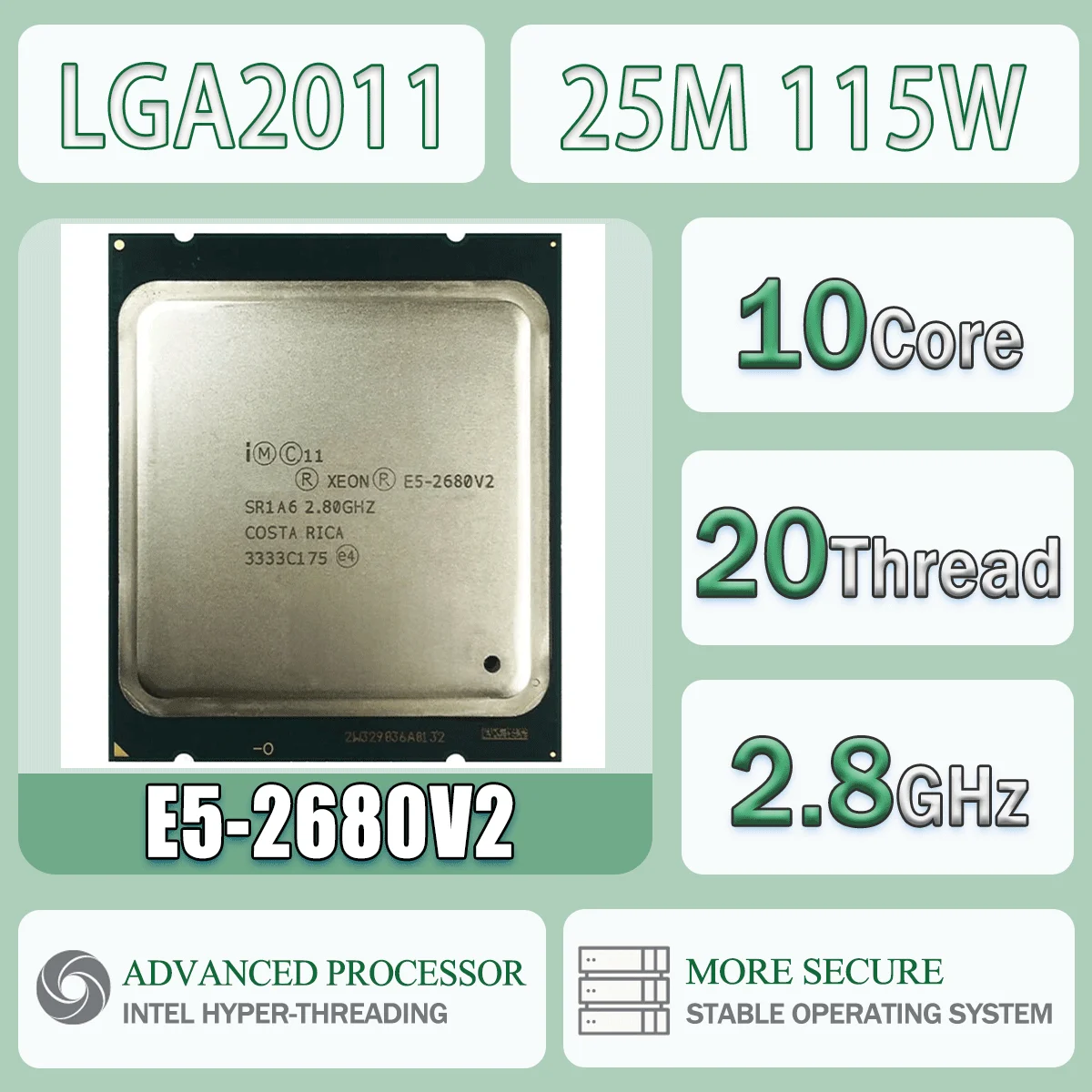 Intel Xeon E5-2680V2 2,8 GHz 10 Kerne 20 Threads SR1A6 25M 115W E5 2680V2 Computer CPU Prozessor Server E5 2680 V2 Paket LGA 2011 Image