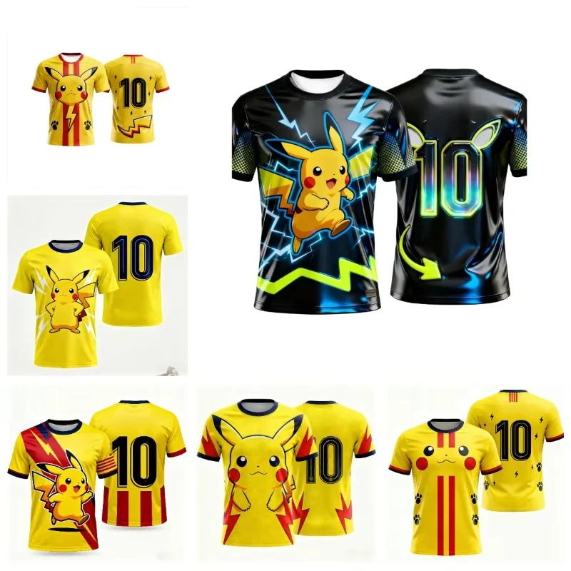 Sommer 2026 Pokemon Pikachu "Nr. 2026" 10 Electric Team" Football Co-Themed 3D-gedrucktes, atmungsaktives T-Shirt für Erwachsene, Eltern-Kind-Oberteil Image
