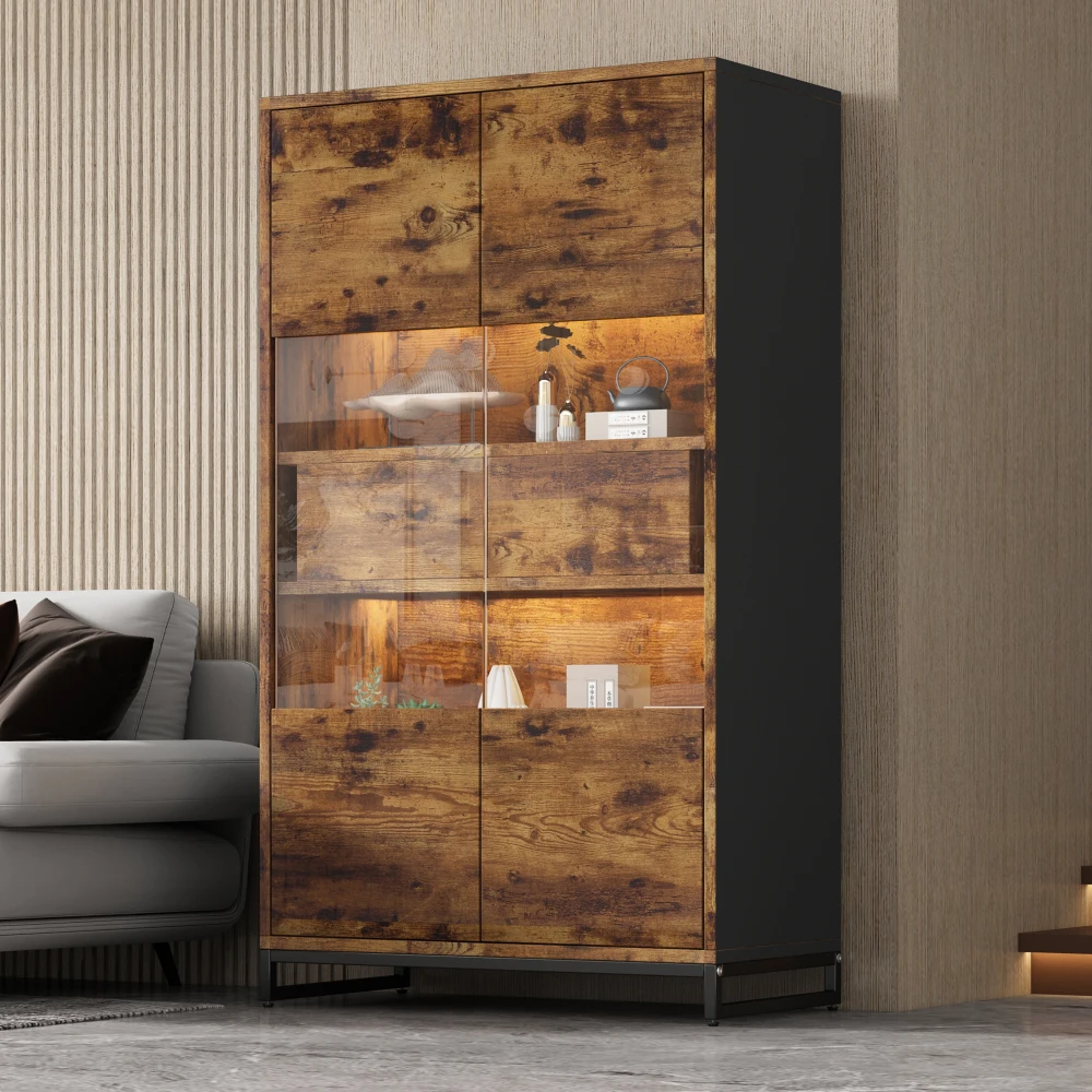 80*40*138cm Moderner LED-beleuchteter Vitrinenschrank mit Schubladen, Acrylglas, multifunktionaler Weinschrank, Bücherregal